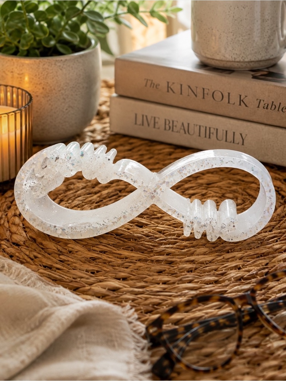 Glittered Resin Infinity Accent Sculpture - White